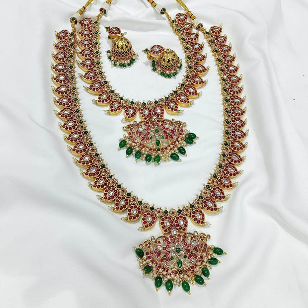 Nakshi Work with Kempu Stones Bridal Combo Set