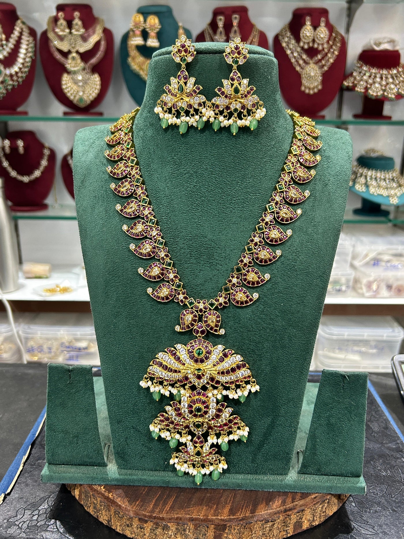 Nakshi Work with Kempu and AD Stones Bridal Haram