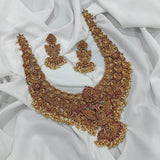 Nagasi Work with Kempu Stones Bridal Haram - Nakshatra Jewels