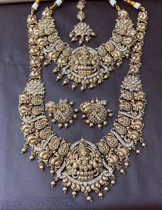 Nakshi Work with Kempu Stones Bridal Combo Set