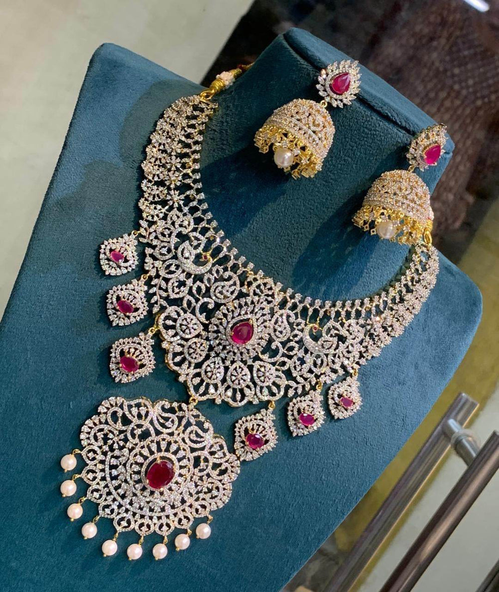 American Diamond Stones Bridal Necklace - Nakshatra Jewels