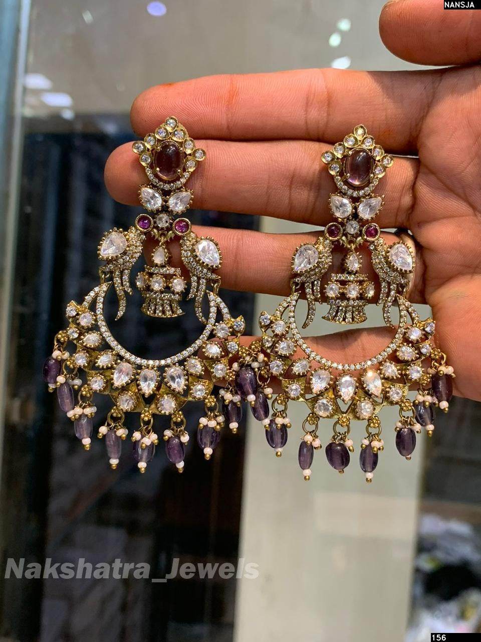 Victorian Polish AD & Moissanite Stones Earrings - Nakshatra Jewels