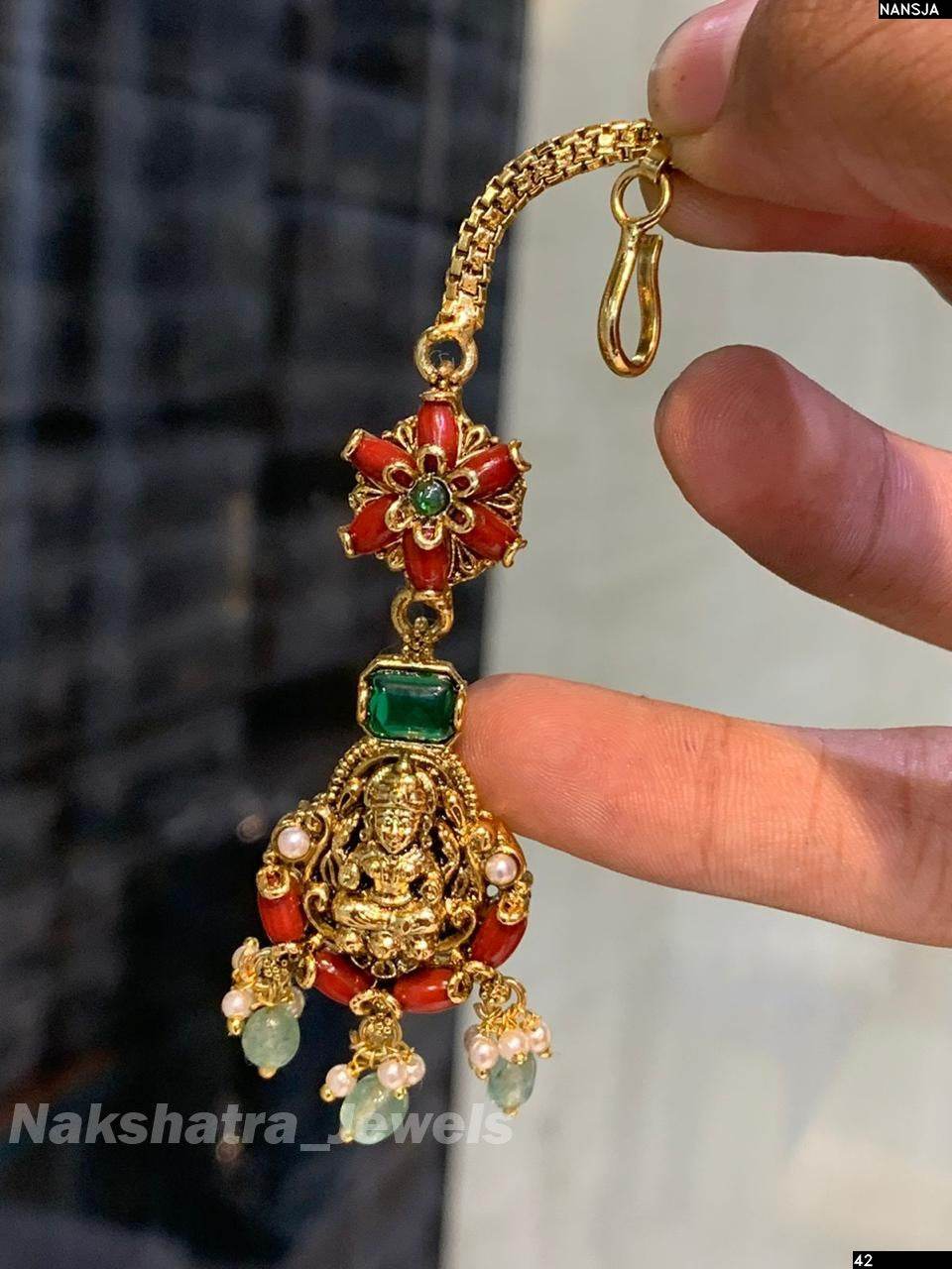 Nakshi work with Coral Beads Tikka - Nakshatra Jewels