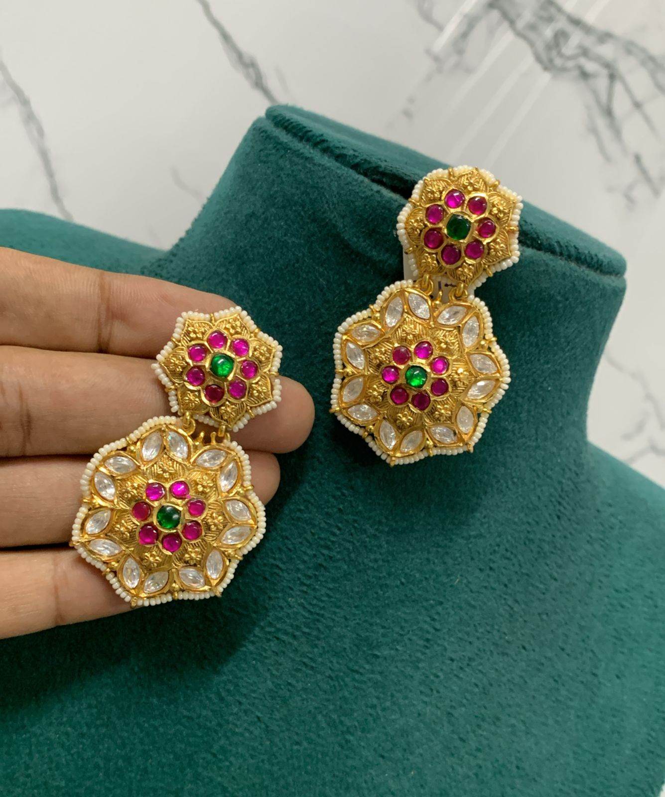 Jaadu Kundan Stones Bridal Earrings