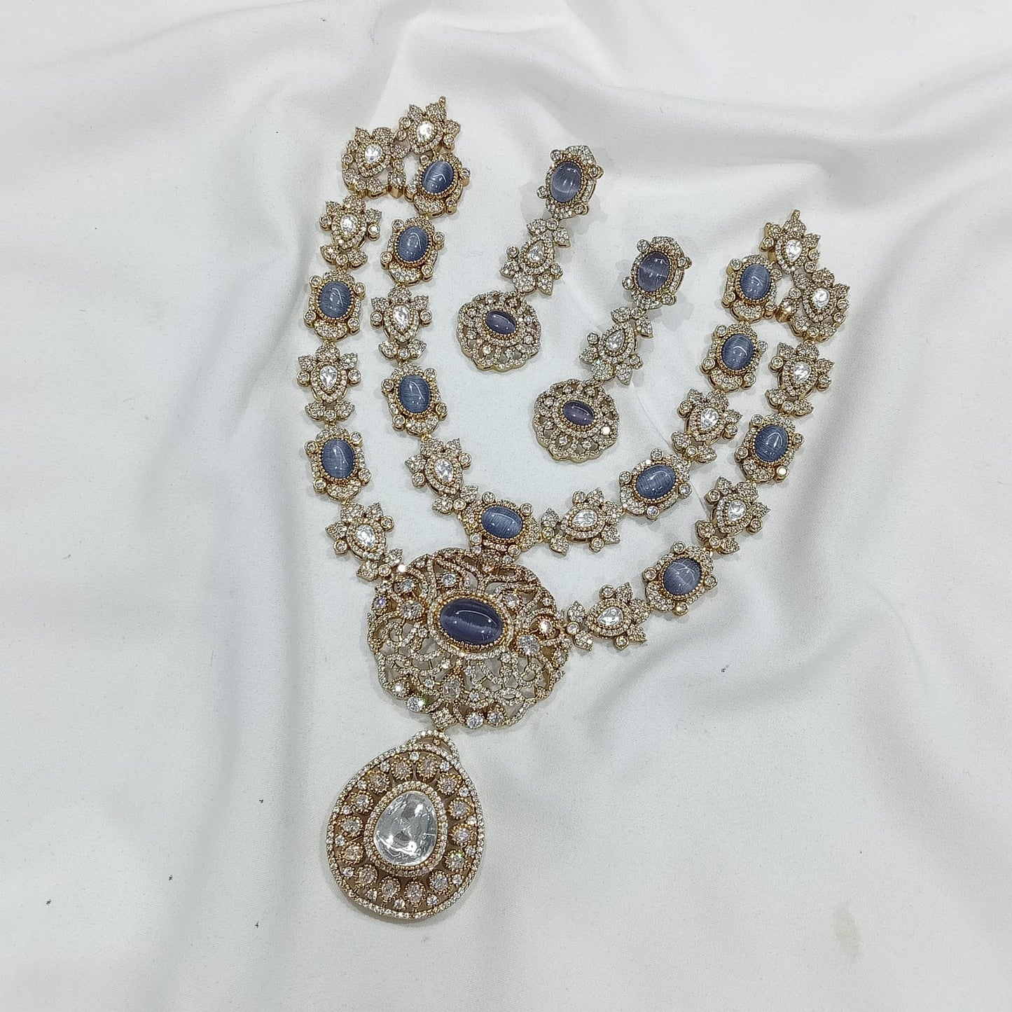 Victorian Polish with Moissanite & AD Stones Bridal Necklace