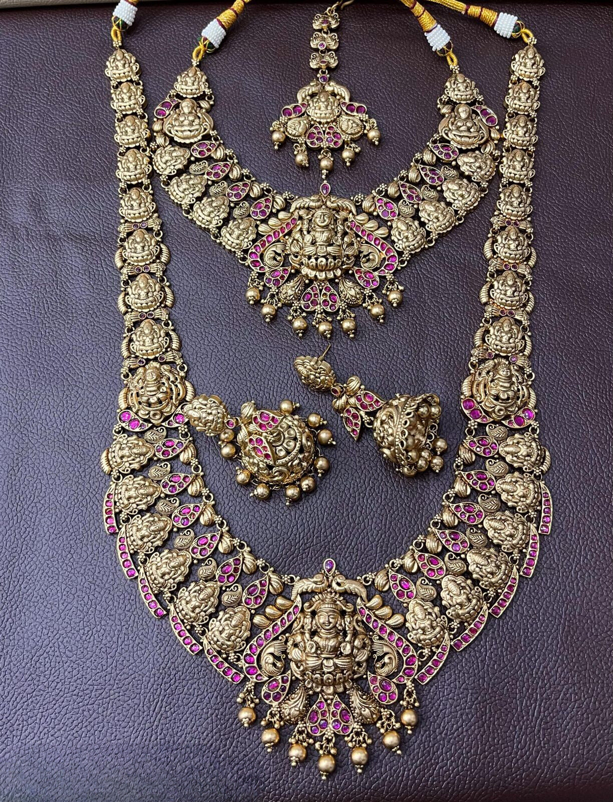 Nakshi Work with Kempu Stones Bridal Combo Set