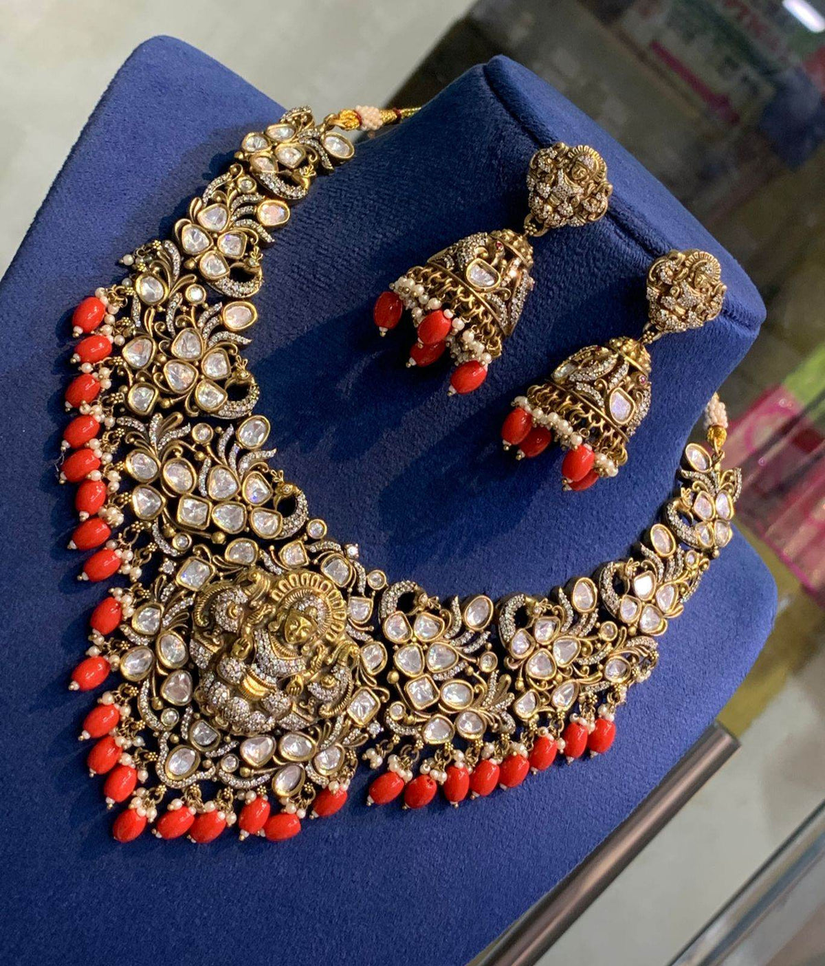 Victorian Polish with AD & Moissanite Stones Bridal Necklace