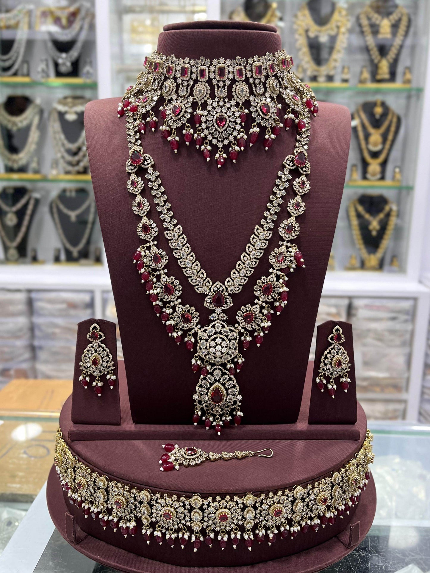 Victorian Polish with Moissanite Stones Bridal Combo set - Nakshatra Jewels