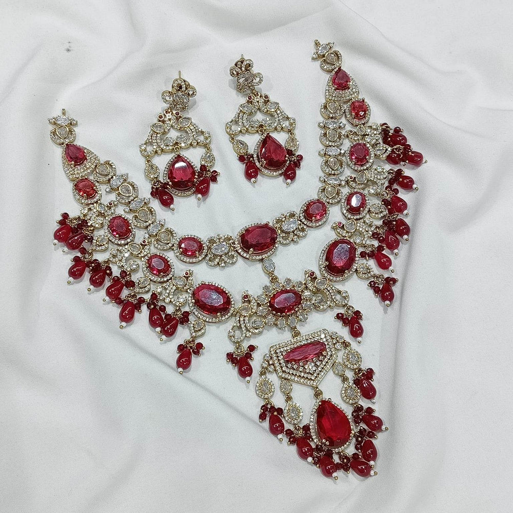 Vicotrian Polish AD Stones Bridal Layer Necklace - Nakshatra Jewels