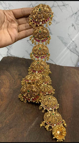 Hair Accessories - (Premium Nakshi work with Kempu Stone) - Nakshatra Jewels