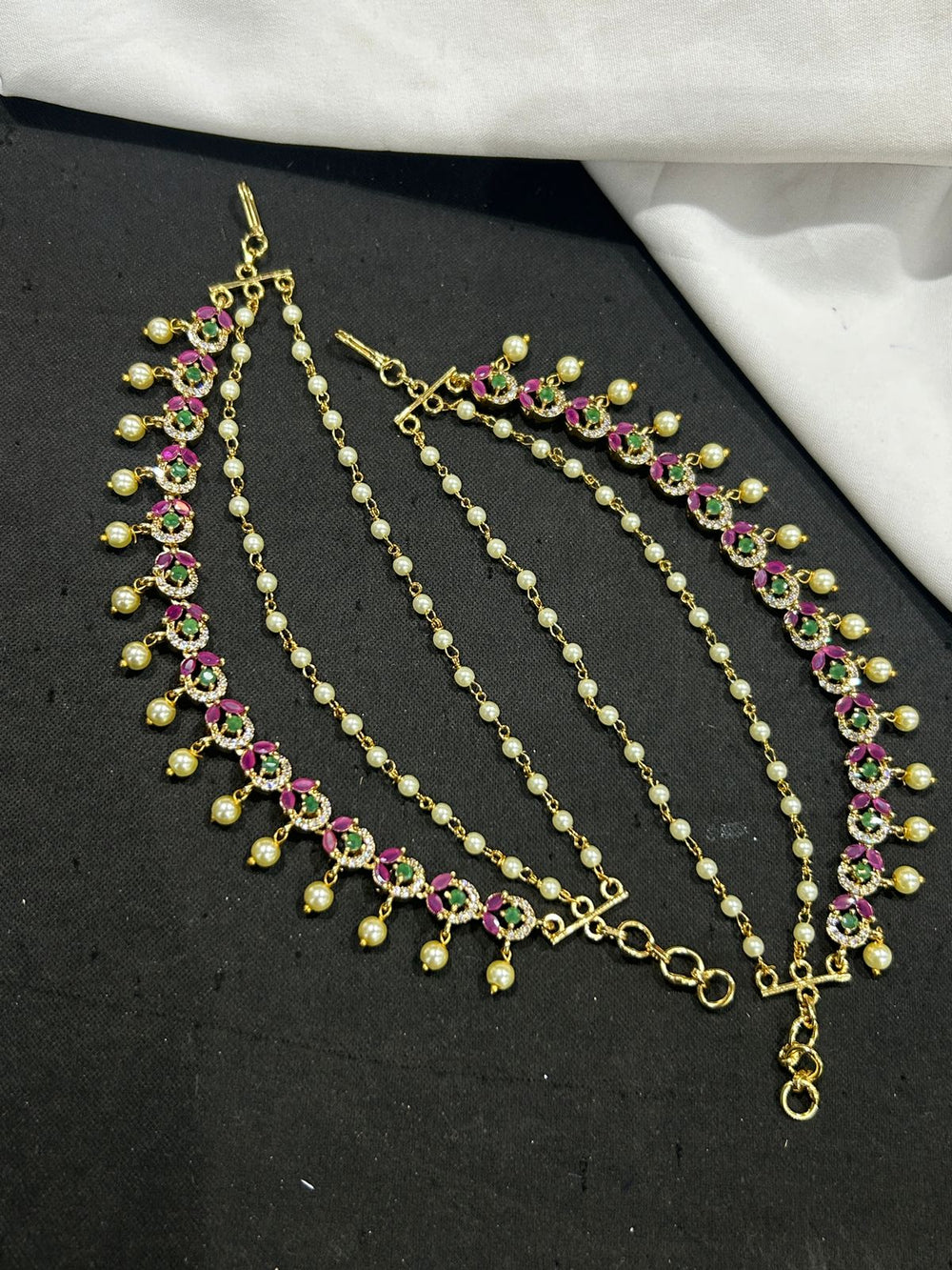 Premium Matt with AD and Kempu Stones Ear Chains