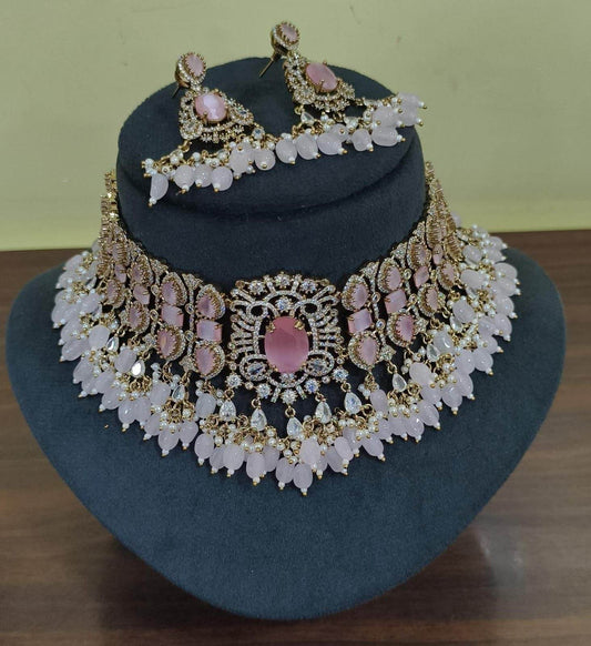 Victorian Polish with AD Stones Bridal Choker - Nakshatra Jewels