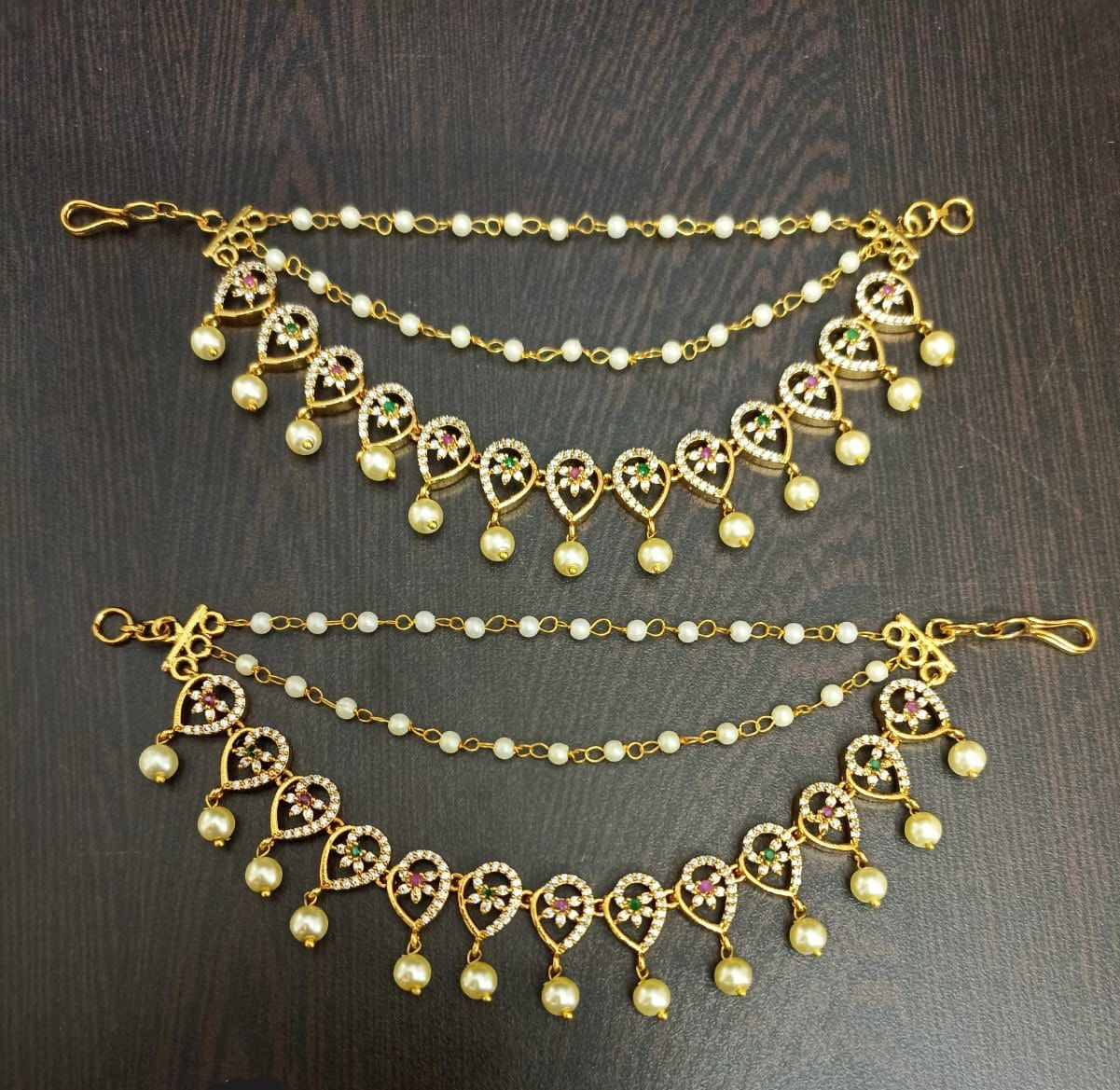 Premium Matt with AD and Kempu Stones Ear Chains