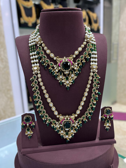 Victorian Polish With Mossianite and AD Stones Bridal Combo Set