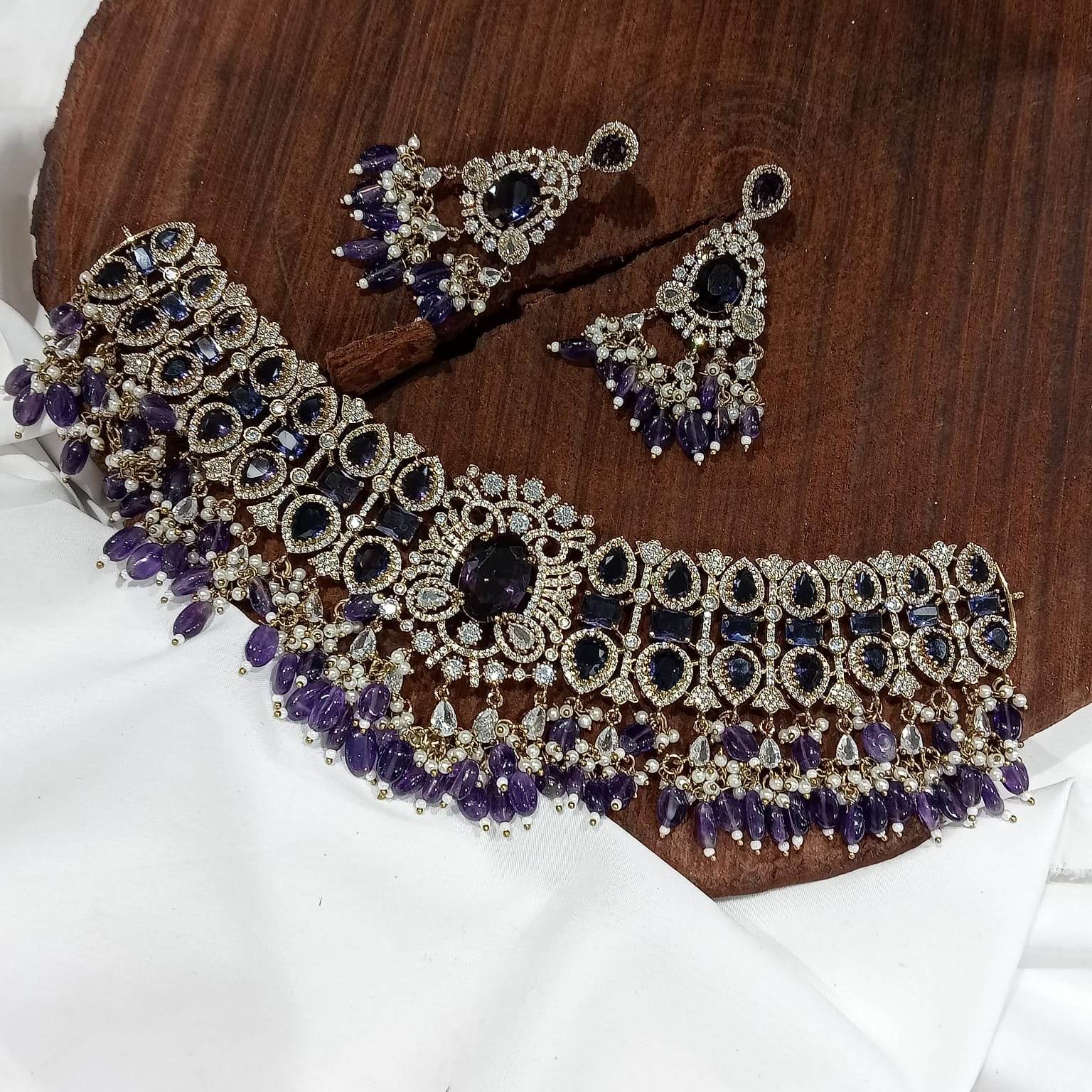 Victorian Polish with AD Stones Bridal Choker - Nakshatra Jewels
