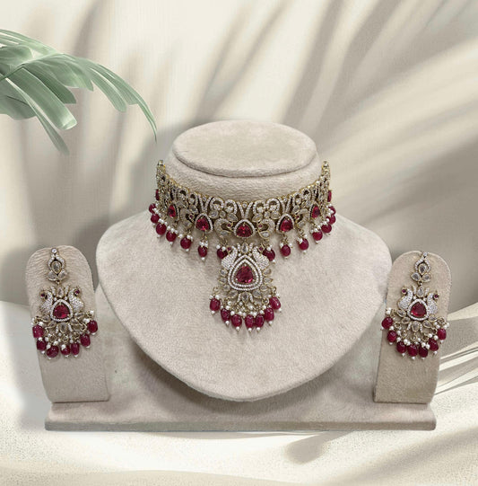 Victorian Polish AD Stones Bridal Neck Set