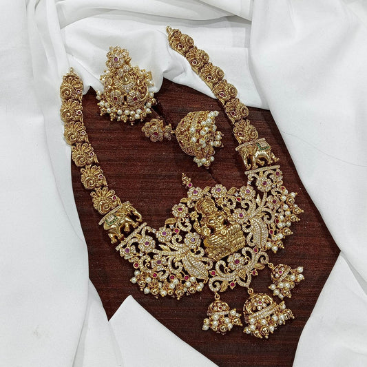 Nakshi work with AD Stones Bridal Necklace - Nakshatra Jewels