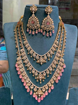 Victorian Polish with Moissanite Stones Layer Haram set - Nakshatra Jewels