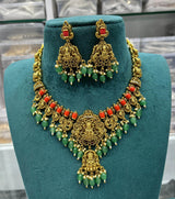 Nagasi Work with AD Stones & Coral Beads Necklace - Nakshatra Jewels