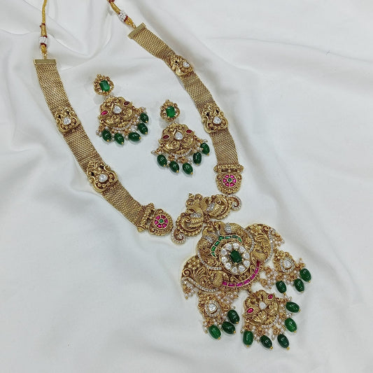 Nakshi Work with AD & Jaadu Kundan Stones Bridal Haram (Gold Replica)