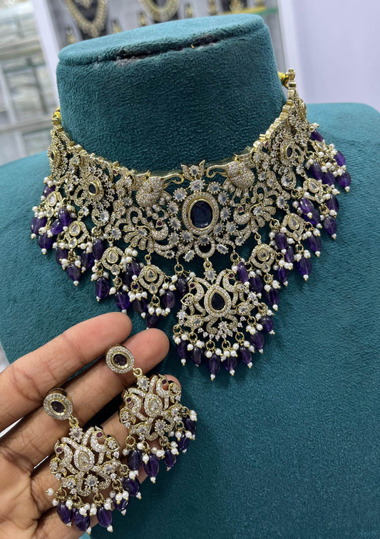 Victorian Polish with AD Stones Bridal Choker - Nakshatra Jewels