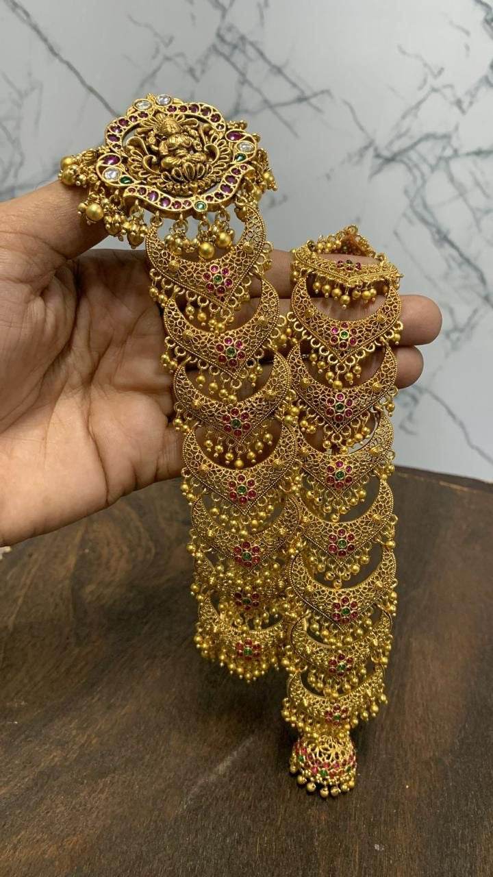 Hair Accessories - (Premium Nakshi work with Kempu Stone) - Nakshatra Jewels
