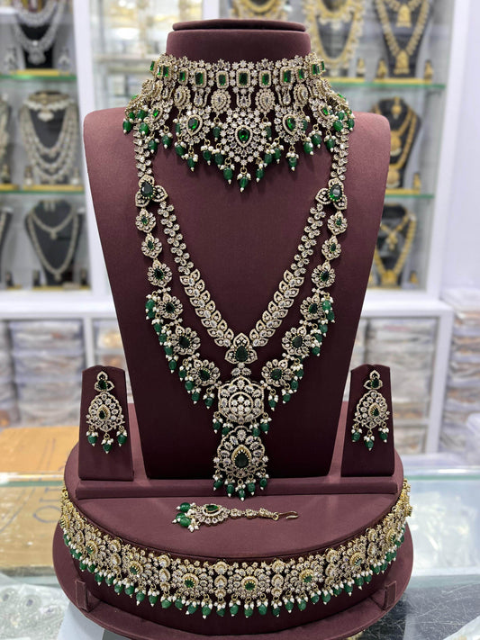 Victorian Polish with Moissanite Stones Bridal Combo set - Nakshatra Jewels
