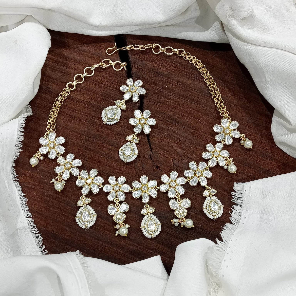 Mossanite with Kundan Stones Bridal Necklace