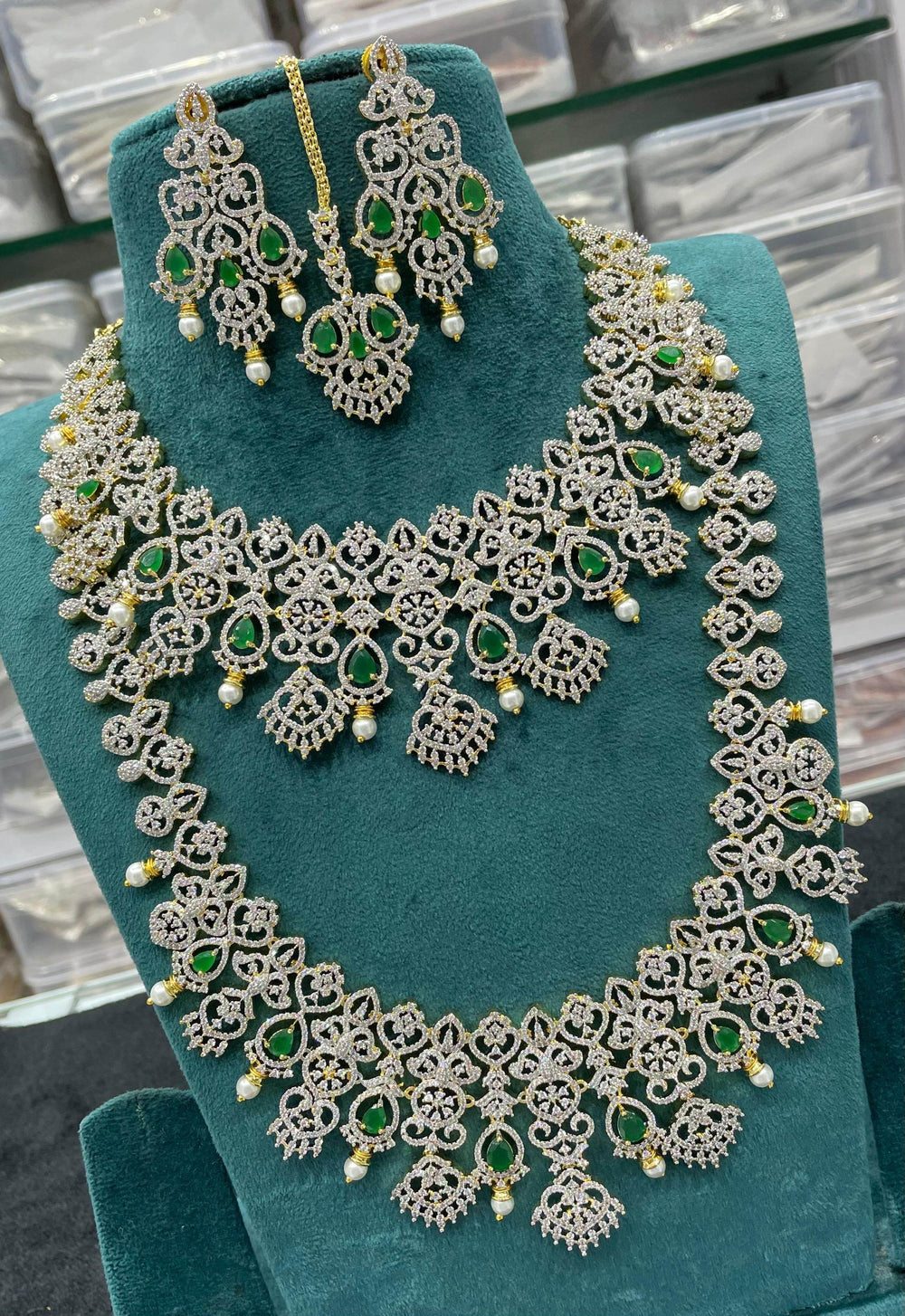 American Diamond Stones Bridal Combo Set - Nakshatra Jewels