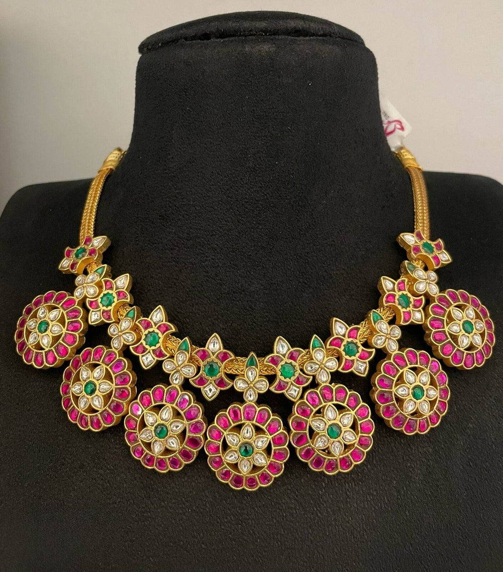Jadau Kundan Stones Bridal Neck Set - Nakshatra Jewels
