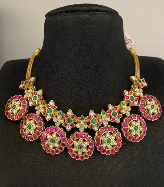 Jadau Kundan Stones Bridal Neck Set - Nakshatra Jewels