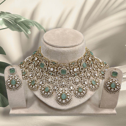 Victorian Polish with AD Stones Bridal Choker - Nakshatra Jewels