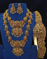 Nagasi Work with AD Stones Bridal Set (Gold Replica) - Nakshatra Jewels
