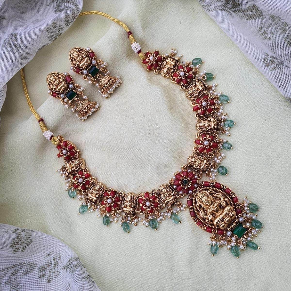 Nakshi Work with Coral Beads Necklace