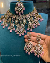 Victorian Polish with Moissanite Stones Bridal Choker - Nakshatra Jewels