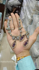 Victorian Polish AD & Moissanite Stones Necklace - Nakshatra Jewels