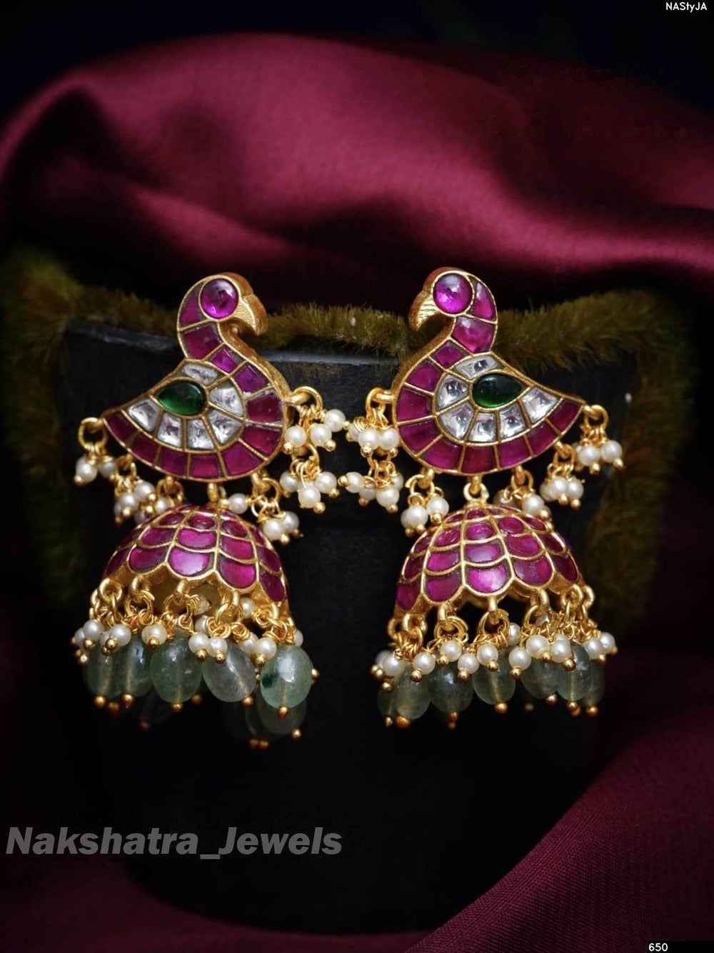 Jadau Kundan Stones Bridal Earrings - Nakshatra Jewels