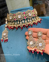 Victorian Polish AD & Moissanite Stones Bridal Choker - Nakshatra Jewels