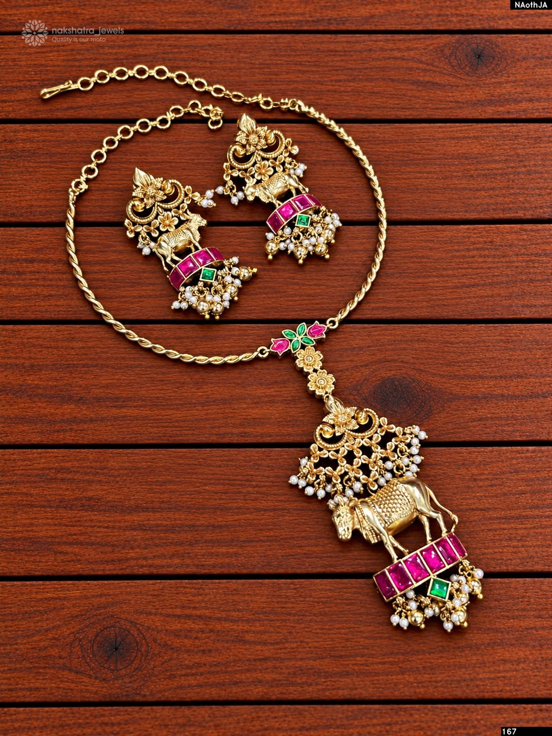 Nakshi Work with Kundan Stones Kante Necklace
