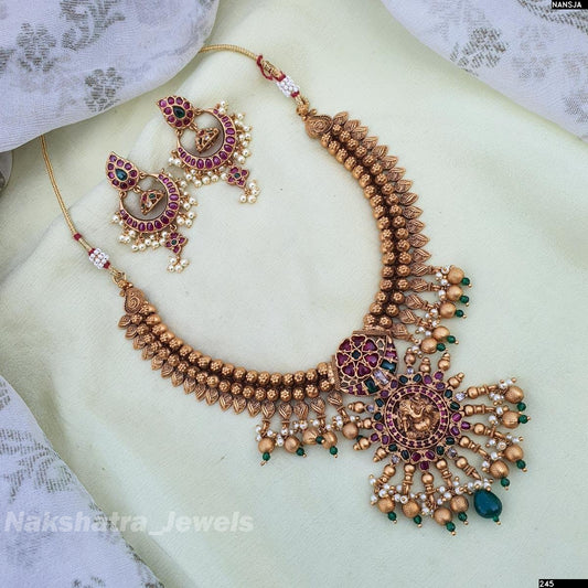 Nagasi work with Kempu Stones Bridal Necklace