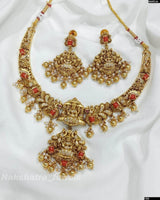 Nakshi Work with AD & Coral Beads Necklace - Nakshatra Jewels