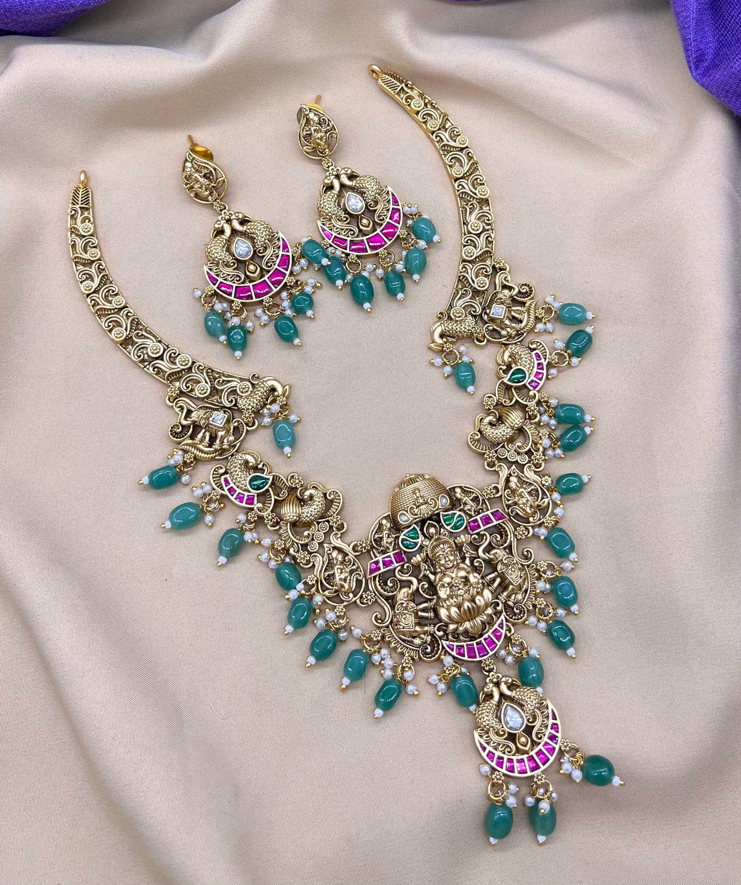 Nakshi Work with Kundan Stones Necklace
