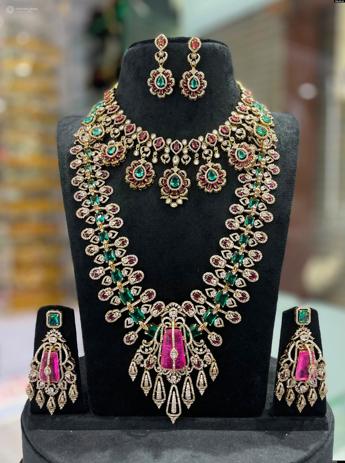 Victorian Polish AD Stones Bridal Combo Set