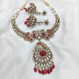 Victorian Polish with AD & Moissanite Stones Necklace - Nakshatra Jewels