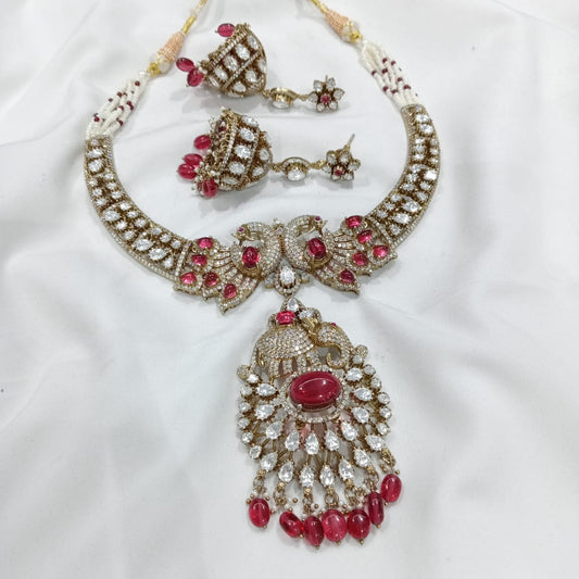 Victorian Polish with AD & Moissanite Stones Necklace