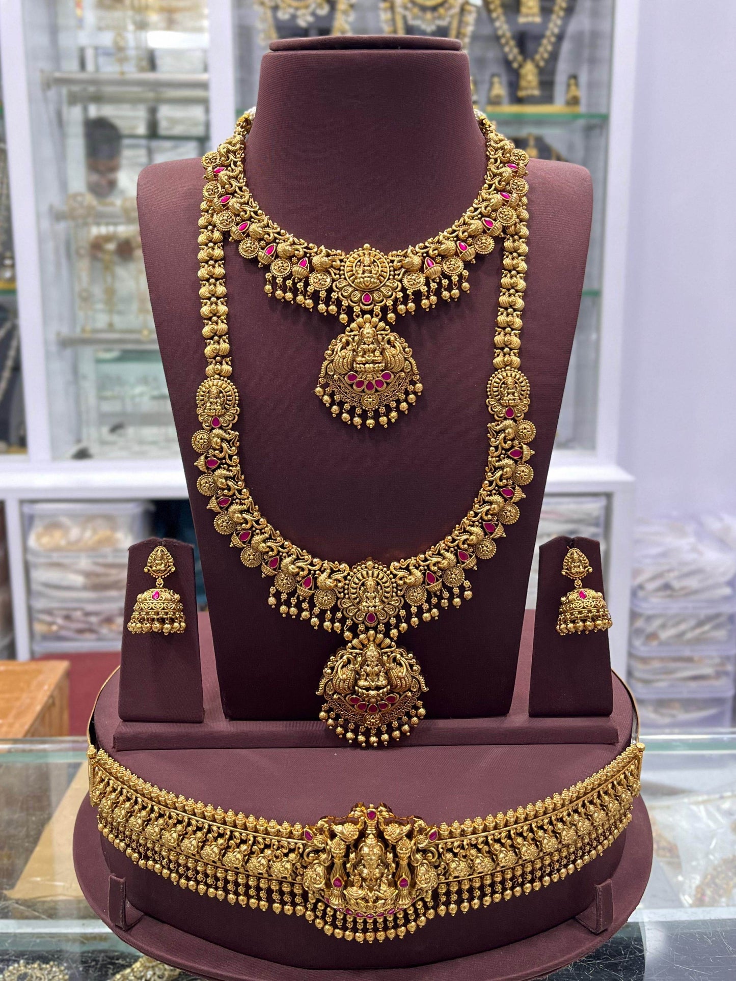 Nakshi Work with Jaadu Kundan Stones Bridal Combo Set - Nakshatra Jewels