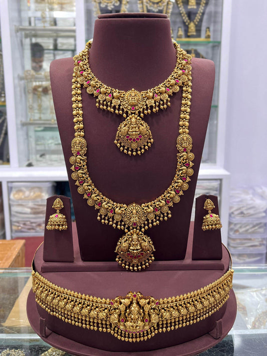 Nakshi Work with Jaadu Kundan Stones Bridal Combo Set - Nakshatra Jewels