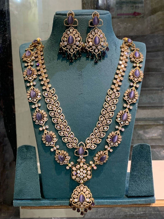Victorian Polish with Moissanite Stones Bridal Haram - Nakshatra Jewels