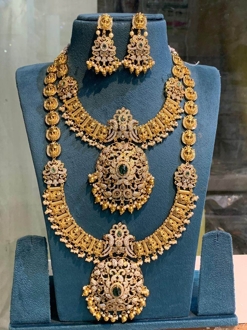 Victorian Polish with AD Stones & Nakshi Work Bridal Combo - Nakshatra Jewels