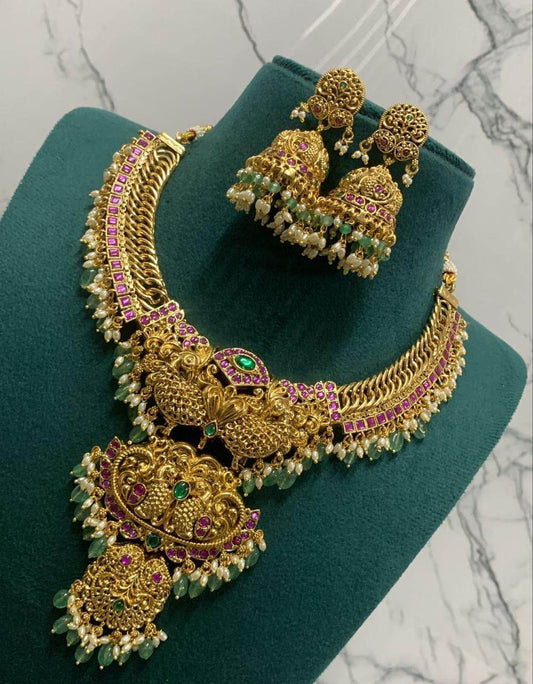 Nakshi Work with Jaadu Kundan Stones Bridal Necklace - Nakshatra Jewels